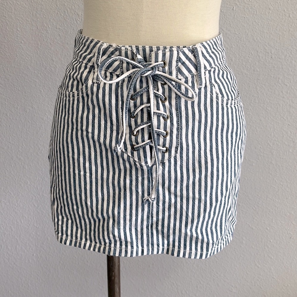 PacSun Blue and White Stripe Lace Up Mini Skirt